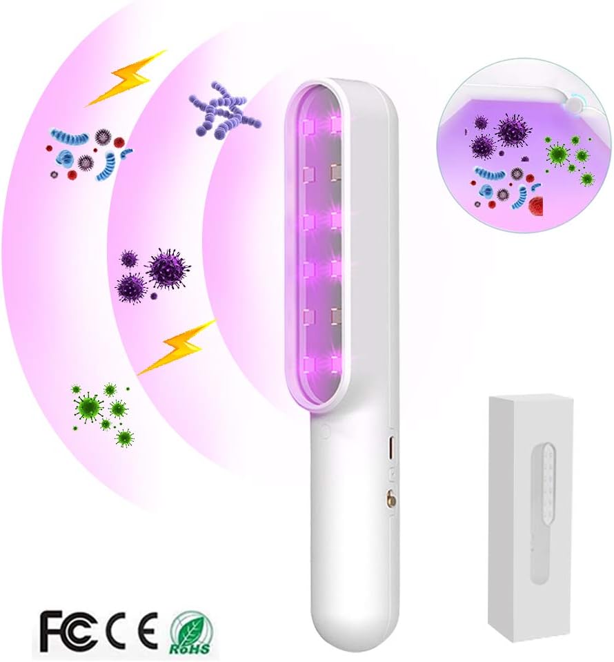 UV Light Sanitizer, Portable UV Light Sterilizer Ultraviolet Light Wand, Handheld Germicidal UV Disinfection Lamp, UV-C Light Sterilizer Travel Wand, Portable for Home Office Vehicle Sanitizing