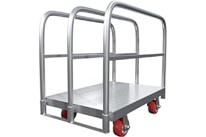 LOMIVE Steel Panel Truck Cart, Platform Truck, Heavy Duty Lumber Drywall Dolly, Flatbed with 2500 lbs Capacity and 4 Swivel Casters, 36x24inch Steel Board with 3 Side Handrails