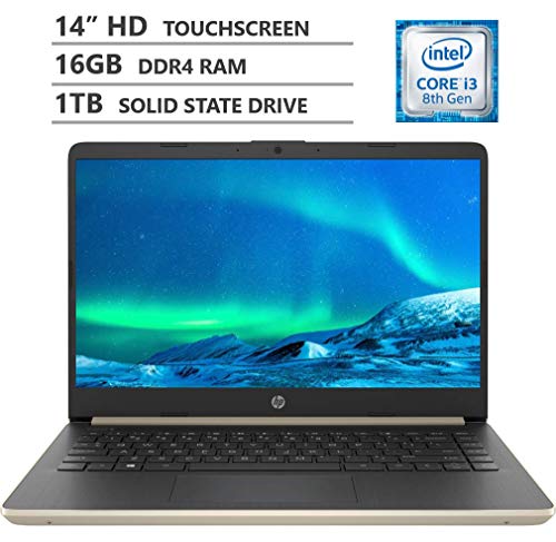 2019 Newest HP 14″ HD SVA BrightView Micro-Edge WLED-Backlit Touchscreen Laptop, Intel Core i3-8145U Processor up to 3.90GHz, 16GB RAM, 1TB M.2 SSD, HDMI, Wi-Fi, Bluetooth 4.2, Windows 10, Pale Gold