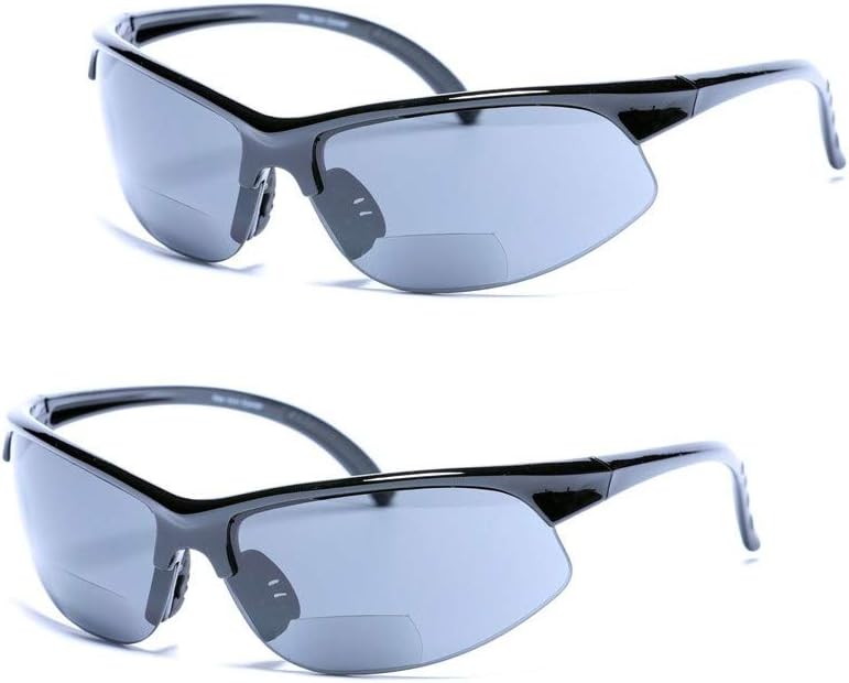 2 Pair of Bifocal Sport Wrap Reading Sunglasses, Outdoor Sun Readers for Men and Women - 2 Microfiber Carrying Cases Included