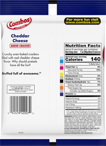 COMBOS CHEESE SNACKS – CHEDDAR CHEESE SNACK BAGS 1.8 OUNCE, PACK OF 18, BAKED CRACKER SNACK COMBOS BULK BOX