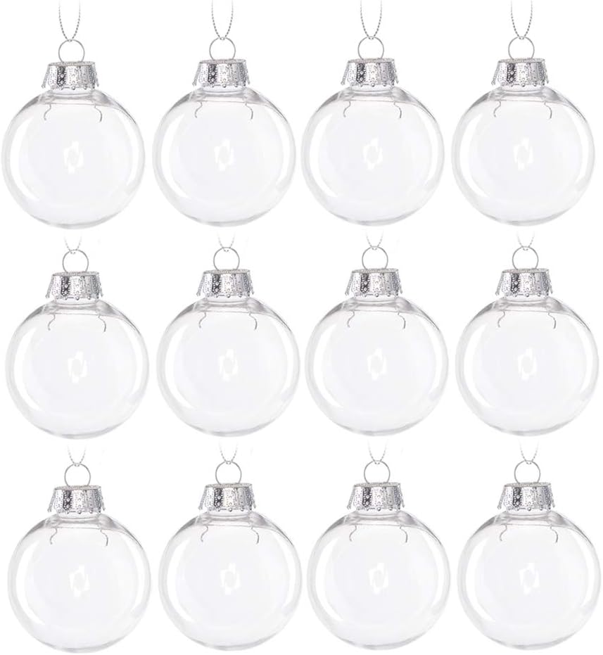 Yeelan Clear Baubles Fillable Bauble to Fill,6CM Plastic Acrylic Ball Ornament,12PCS DIY Transparent Balls for Christmas Xmas Tree Home Wedding Birthday Party Gift Decoration