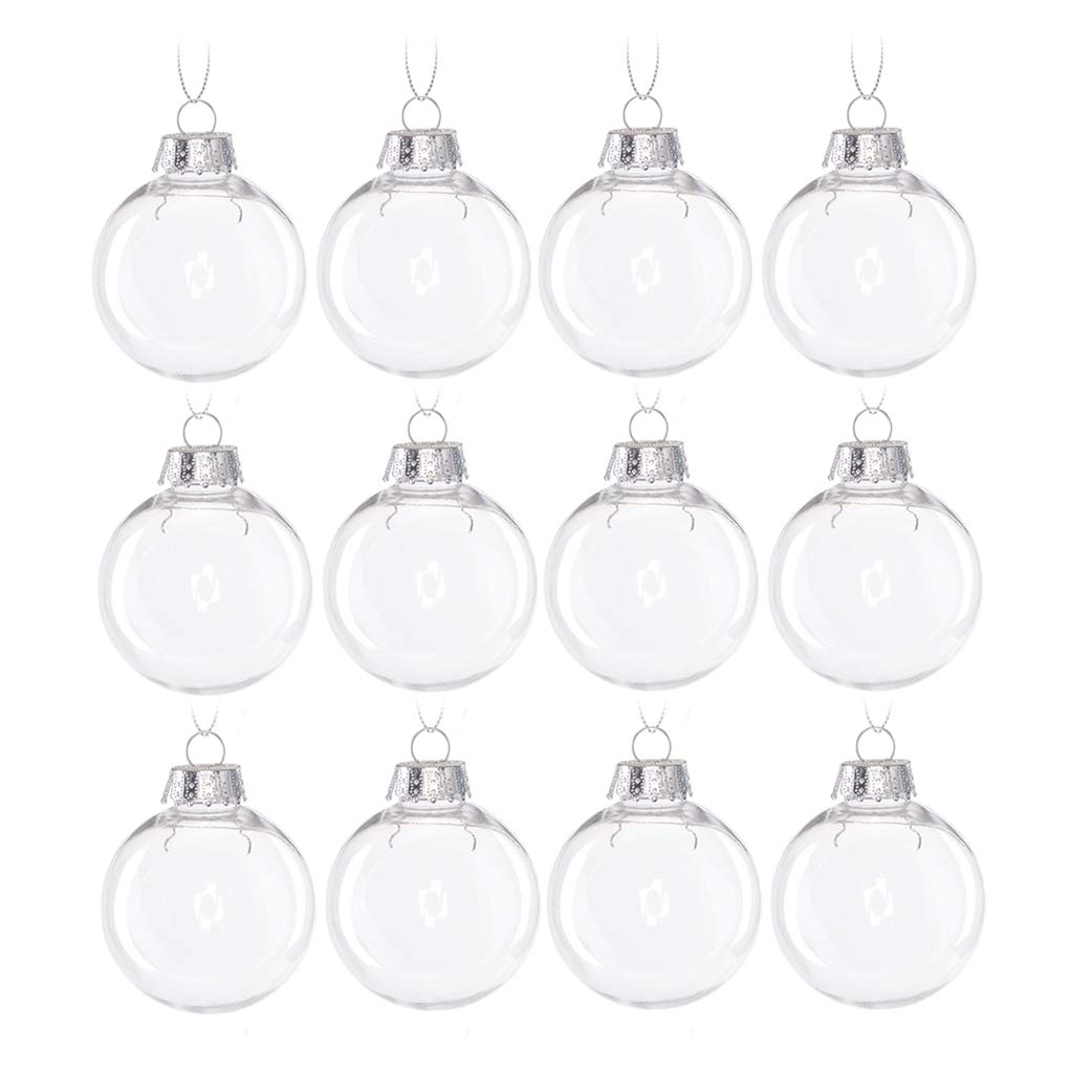 Yeelan Clear Baubles Fillable Bauble to Fill,6CM Plastic Acrylic Ball Ornament,12PCS DIY Transparent Balls for Christmas Xmas Tree Home Wedding Birthday Party Gift Decoration
