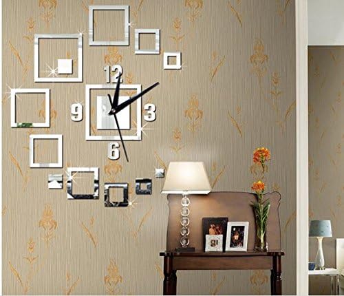 Diy Creative Mirror Clock Wall Clock 3D Stereo Acrylic Clock Stickers (Silver)