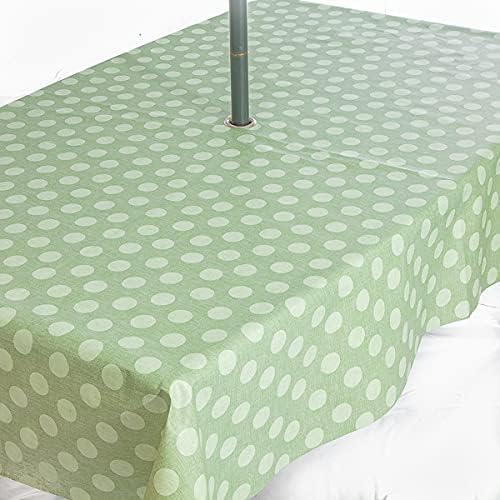 Rosie Lane PVC Wipe Clean Garden Tablecloth with Stainless Steel Parasol Hole for Garden Umbrella Polka Dot Sage Green (180cm x 140 cm) (200 x 140)