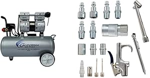 California Air Tools 8010A Ultra Quiet & Oil-Free Lightweight Air Compressor & Accessory Kit, 17 Piece Compressor Inflation Kit, with Blow Gun, Air Chucks & Inflation Needles