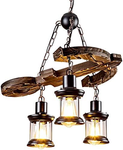 Candelabro industrial vintage madera hierro negro vidrio sombra ancla