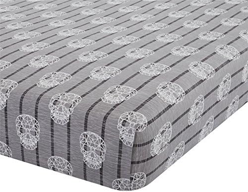 GEOMETRIC SKULLS DISTRESSED GREY WHITE USA FULL (135CM X 190CM + 25CM - UK DOUBLE) COTTON BLEND FITTED SHEET