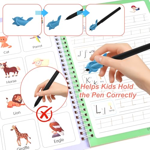 6 Reusable Handwriting Practice Books for Kids Ages 3-8 - Large Magic Grooved Workbooks with Pens | Letter & Number Tracing, Drawing & Maths | Preschool & Reception Set - 26 x 18.5cm