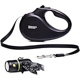 Friends Forever Retractable Dog Leash - Reflective Nylon Retractable Leash for Dogs with Flashlight and Waste Bag Dispenser, Large