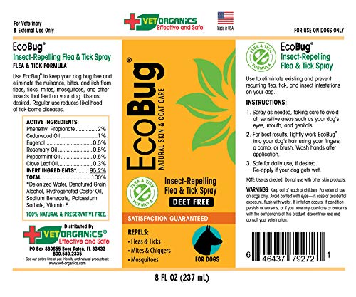 Vet Organics EcoBug All-Natural Aromatic Spray for Dogs - The Naturally-Based Aromatic Formula That Fleas and Ticks Hate! 8 oz.