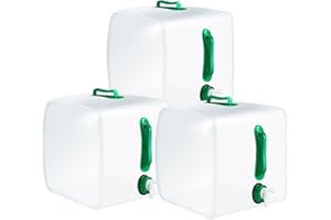 Reallnaive 3 Pack Collapsible Water Container with Spigot, Foldable Camping Water Container Portable Camping Storage Carrier Jug for Outdoors Hiking Emergency Kit Backpack (Green,5.3 Gallon)