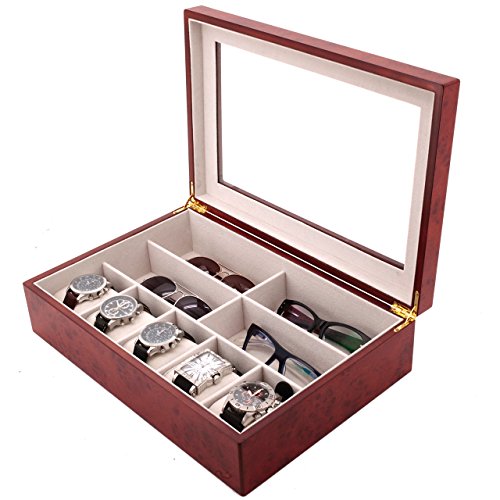 Valet Wood Glasses Pens Jewelry Watches 5 Extra Large Compartments (Burlwood)