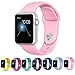 Teslasz Apple Watch Band,Soft Silicone Replacement Sport Wristbands Straps for Apple Watch (Shiny Pink 38 MM)
