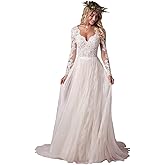 Menirry Boho Lace Chiffon Wedding Dresses 2025 Long Sleeves V Neck Bridal Gown Plus Size