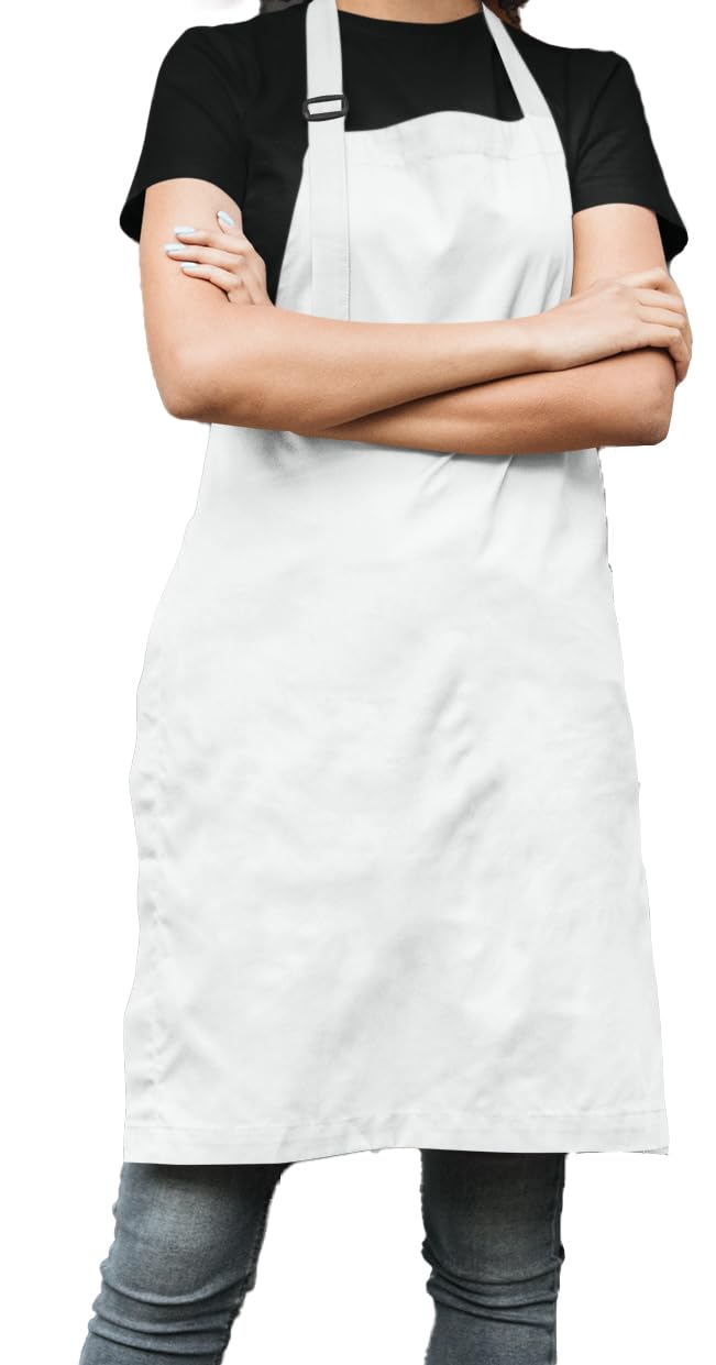 Morefaz 2 or 1 Pack Unisex Adjustable Apron Cooking Kitchen Chef Women Men Aprons for Home Kitchen, Restaurant, Coffee house Cotton White