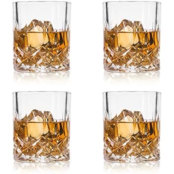 GLASKEY Whiskey Glasses, Set of 4 Scotch Glass Tumblers for Drinking Bourbon, Cognac, Irish Whisky, Large 7-12oz Premium Lead-Free Crystal Old Fashioned Glass