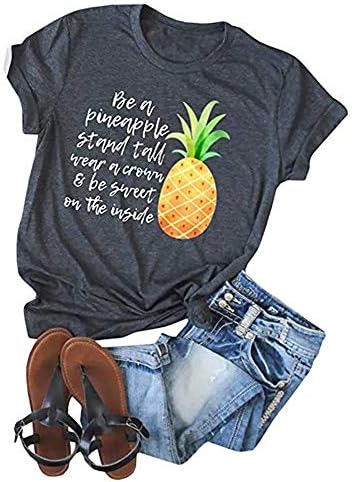 Earlymemb Kauilry Womens Pineapple Printed T Shirt Casual Summer Short Sleeve Graphic Tees Tops Blouse