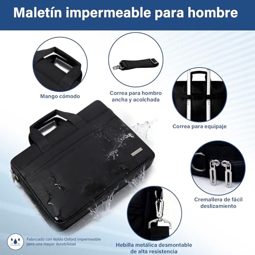 LEMONSEA Portafolios para Hombre, Funda para Laptop Tipo Bandolera, Maletin para Laptop de 15.6 Pulgadas Lmpermeable, Maletin para Hombre para Viajes de Trabajo y Negocios Negro