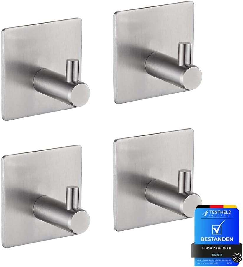 Ibergrif 4 Pack Self Adhesive Hooks Heavy Duty No Drill Towel Bathroom Kitchen