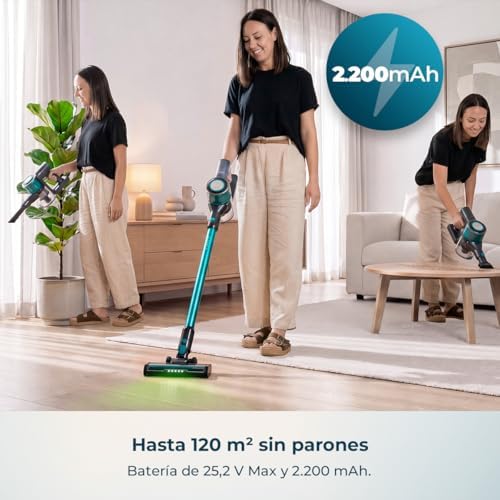 Aspiradora Escoba sin Cable Conga Rockstar P50 Neo. 80AW, 20000Pa, Motor BDLC con 265W, Autonomía 50mins en Modo Eco, Depósito 1200 ml, Cepillo Mixto con HairOut, Antienredos