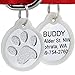 GoTags Paw Print Round Stainless Steel Pet Tag for Dogs and Cats, Personalized with 4 Lines of Custom Engraved ID with Silencer, in Stainless Steel and 15 Colors Small and Large, Silver