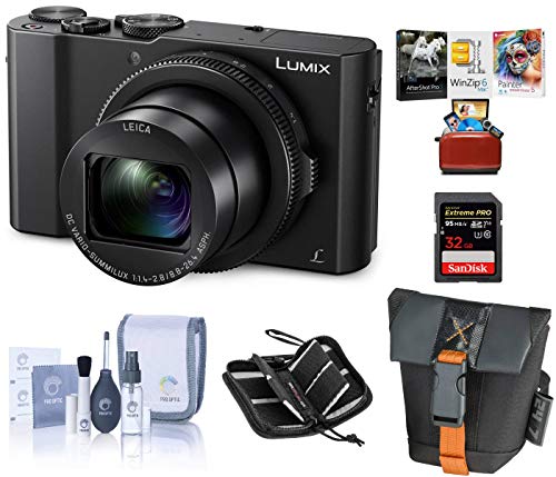 Panasonic Lumix DMC-LX10 Digital Camera, 20MP 1″ Sensor – Bundle with 32GB SDHC U3 Card, Camera Case, Cleaning Kit, Memory Wallet, Mac Software Package