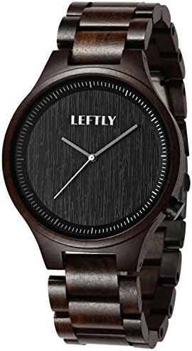 LEFTLY Mens Wooden Analog Watch Lightweight Quartz Movement Simple Ebony Wood Wrist Watch
