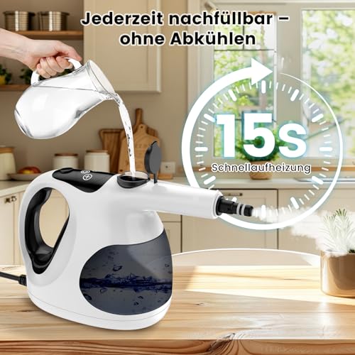 Granarbol 1200 W Professional Steam Cleaner Hand Device, 400 ml Lightweight 15s Heating Hand Steam Cleaner for Everything with 10 Accessories, Steam Cleaner Degreasing for Bathroom, Kitchen, Floor