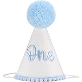 Kaniwati Baby 1st Birthday Party Crown, Pink Birthday Embroidered Party Hat, Blue One Party Hat For Boys (BULE-ONE-CXMZ)