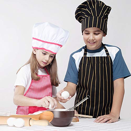 image for FunsLane Kids Apron for Girls, Toddlers Chef Set Pink and White Stripe