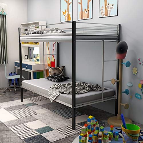 JURMERRY Bunk Bed Metal Frame Twin Over Twin with Slat & Ladder Hevay