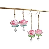RainDesigns Custom Lotus Floral Earrings,Handmade Pink Water Lily Flower Dangle 14K gold plated Jewelry,Personalized Flower Gift for Women Girl