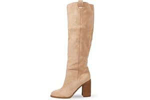 Erocalli Suede Knee-High Boots Fall Boot For Women Chunky Block High Heel Slouch Fashion Boot Round Toe Side Zipper