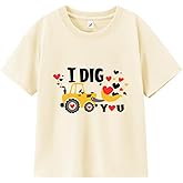 Happy Valentine's Day Shirts for Toddler Boys Girls, Unisex Dinos Excavator I Dig Love Soft Cotton Short Sleeve Tee 2-6T