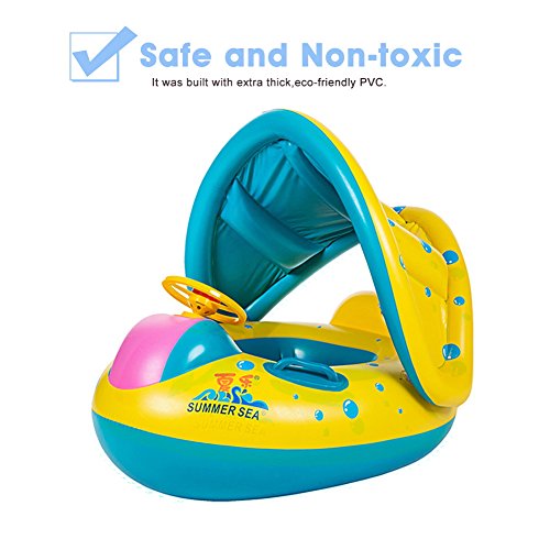 Jellydog Toy Baby Swimming Float, Baby Pool Float with Canopy, Inflatable Infant Pool Swimming Boat with Sunshade, Babies Swimming Float, Baby Pool Toy for Age 1-3 Years