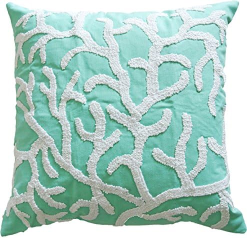 Hometale Coral Cording Embroidery Decorative Throw Pillow Cover 18" (Green, White)