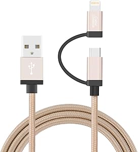 2-in-1 Lightning and Micro USB Cable 4FT, CableCreation Braided Android and iPhone Charging Cable [MFi Certified], Compatible iPhone 11 /X /8/7, iPad, Samsung, Nexus, LG, HTC and More, Gold