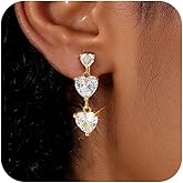 14K Gold Clip on Earrings for Women Cubic Zirconia Dangle Drop Earrings 14K Gold Non Pierced Heart Earring for Women Jewelry Party Prom Wedding