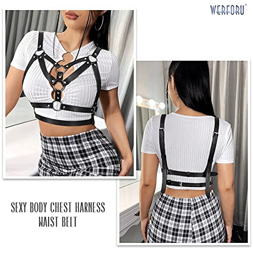 Women Body Chest Punk Waist Belt Adjustable PU Leather Strap Caged Gothic Belt Halloween, Fit Bust Size below 41\