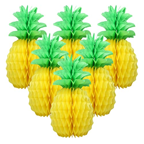 LYART 6 Pcs 14 Inch Pineapple Decorations for Tropical Flamingo Party Summer Hawaiian Luau Party Pineapple Honeycomb Tissue Centerpieces for Tables Hanging Decorations Favors
