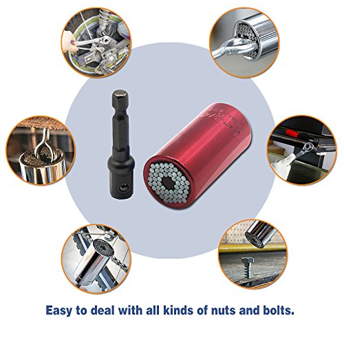 Universal Socket, RKURCK Multi-function 7mm to 19mm Universal Sockets For Metric Wrench Ratchet Power Drill Adapter - Self-Adjusting Professional Repair Tools(Red)