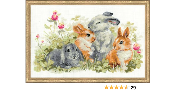 Riolis 1416 Funny Rabbits Counted Cross Stitch Kit 15 X 9 Zweigart 14 Ct White Aida 24 Colors Amazon Com