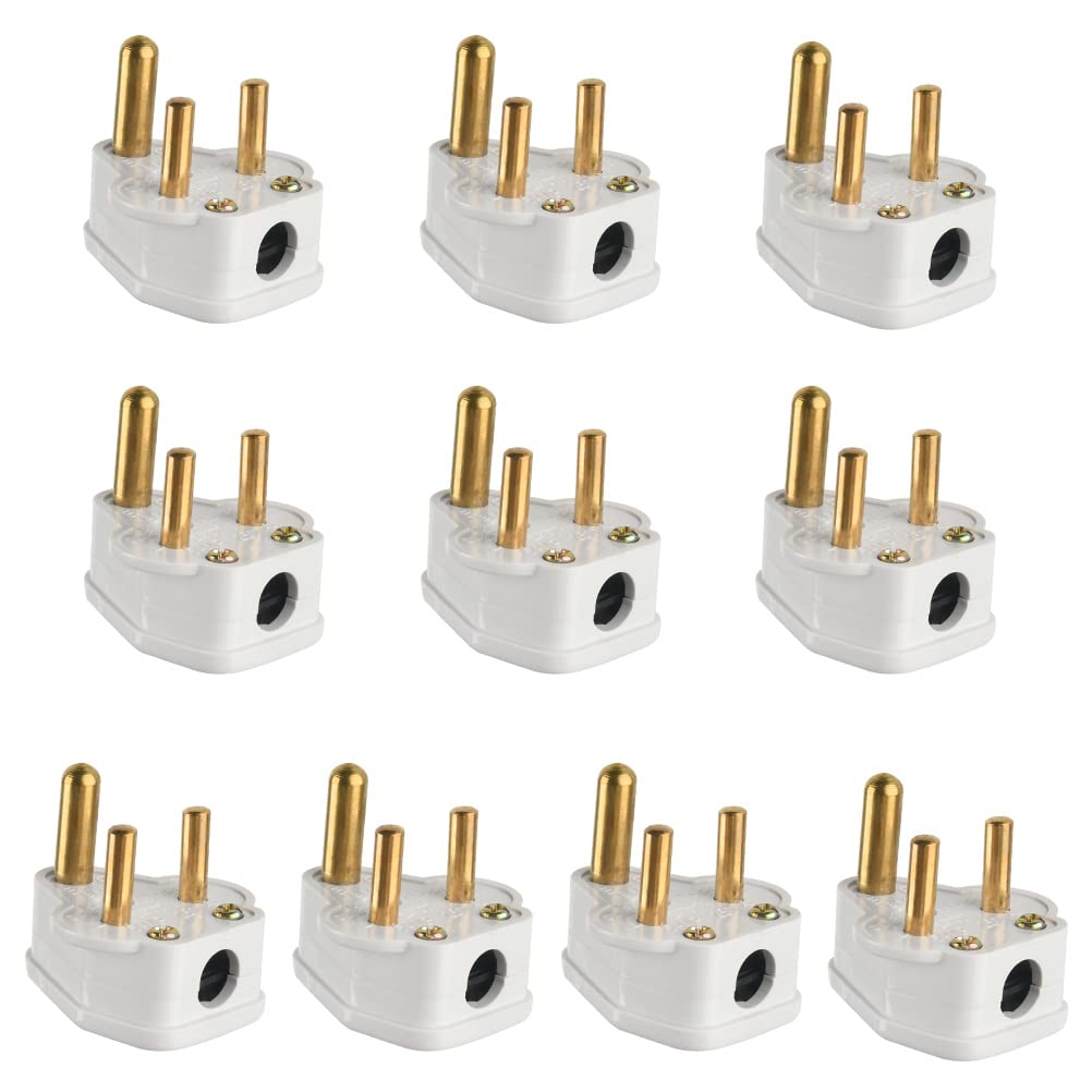 FOROREH 10Pcs 5A Pin Plugs, 3-Pin Mains Plug Adaptor, White 3 Pin Lighting Plugs for Stage Lighting Lamp, Flood Lights, Spotlights, Landscape Lights