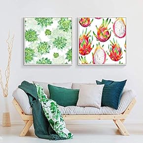 Framed Canvas Wall Art for Living Room, Bedroom Vibrant Plant Illustrations III Canvas Prints for Home Decoration Ready to Hang - 16"x16"x2 Panels