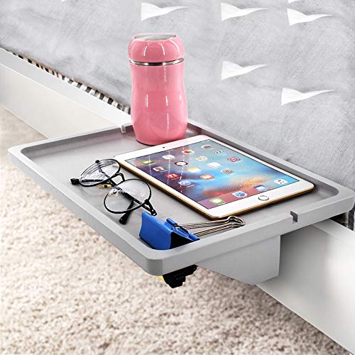 Bedside Tray Shelf, Bamboo Wooden College Dorm Room Bedside Tray with Phone Cable Slot, Bunk Bed Shelf for Top Bunk, Teens Nightstand for Bedroom
