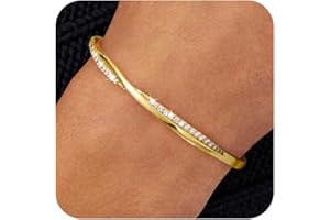 Picuzzy 14K Gold Plated Cuff Bracelets for Women Trendy, Silver Plated Bangle Bracelets for Women Dainty Bangles Cubic Zirconia Adjustable Wave Bracelet Fashion Jewelry Gift for Women