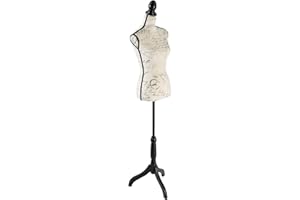 HYNAWIN Female Mannequin Torso Height Adjustable Dress Form Manikin Body with Black Tripod Stand for Clothing Dress Jewelry Display (Beige Printing)
