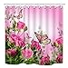 NYMB Pink Floral Shower Curtain, Butterfly and Rustic Farmhouse Flowers Shower Curtain Set, Spring Modern Fabric Shower Curtai with Hooks, 69X70IN