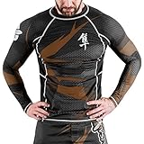 Hayabusa Metaru 47 Silver Long Sleeve BJJ Rash Guards (Black/Brown, S)